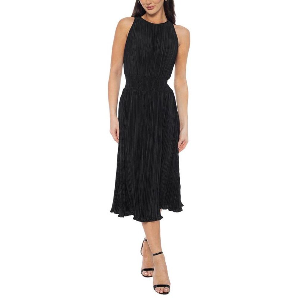 Marina Womens  Smocked Waist Midi Dress, Black